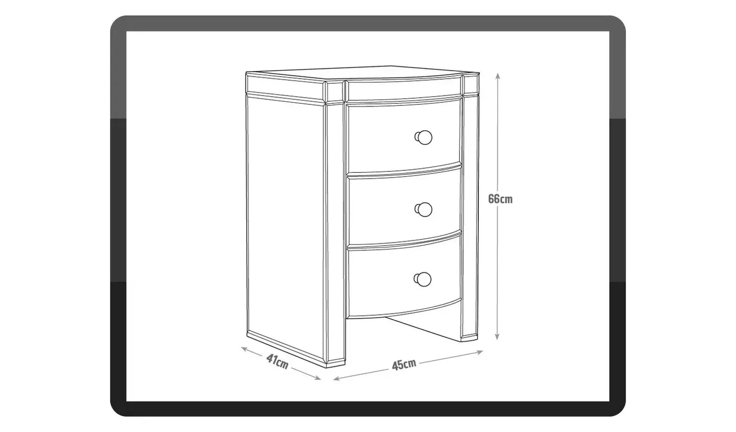 Assembled Canzano 3 Drawer Bedside Table - Mirrored